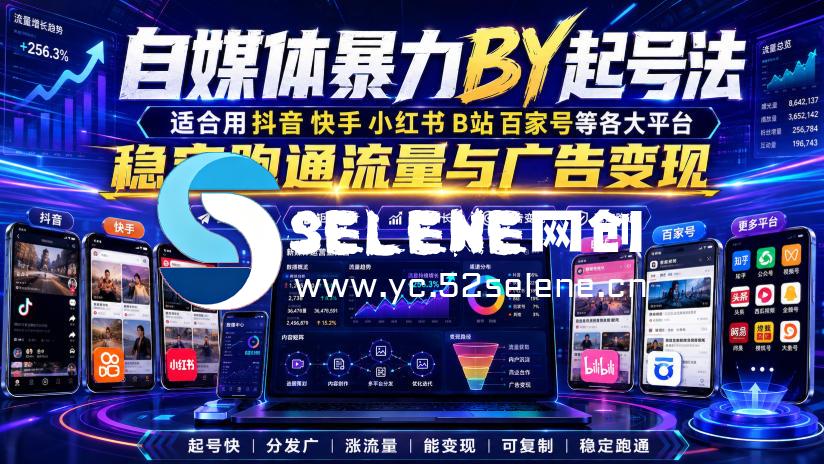 自媒体暴力搬运起号法，适合用抖音快手小红书B站百家号等各大平台，稳定跑通流量与广告变现-Selene网创网