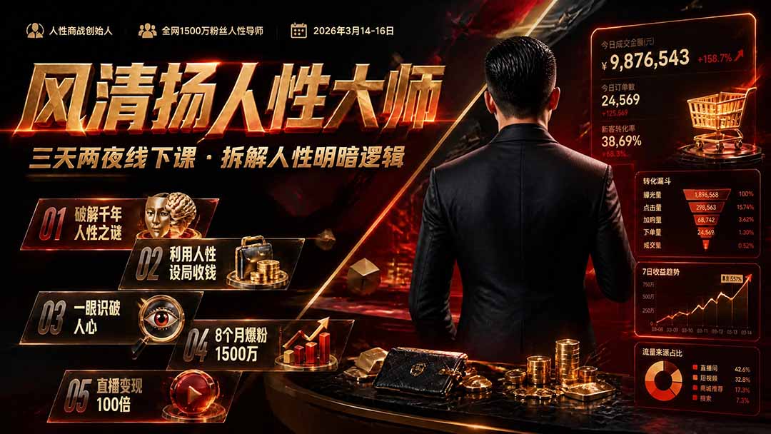 风清扬人性大师-三天两夜3月14-16线下课2026年|拆解人性明暗逻辑,识人避坑,千万粉涨粉+直播百倍变现实战教学-Selene网创网