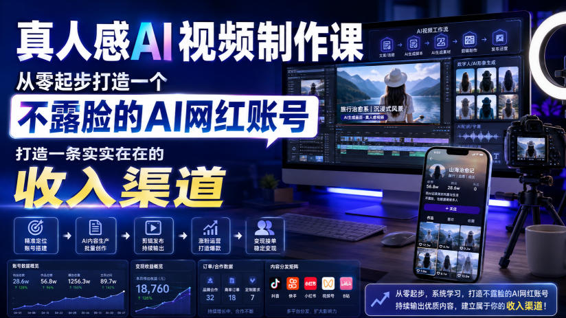 真人感AI视频制作课，从零起步打造一个不露脸的AI网红账号，打造一条实实在在的收入渠道【原创双语字幕】-Selene网创网
