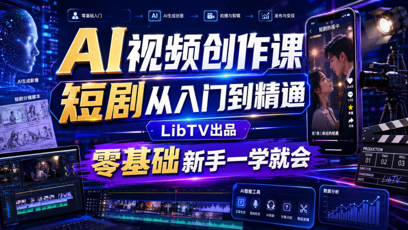AI视频创作课,短剧从入门到精通,LibTV出品,零基础新手一学就会-Selene网创网