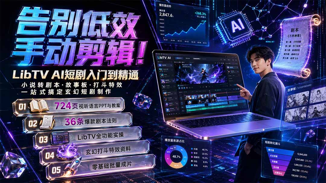 告别低效手动剪辑!LibTV AI短剧入门到精通,小说转剧本方法,故事板打斗特效一站式搞定玄幻短剧制作-Selene网创网