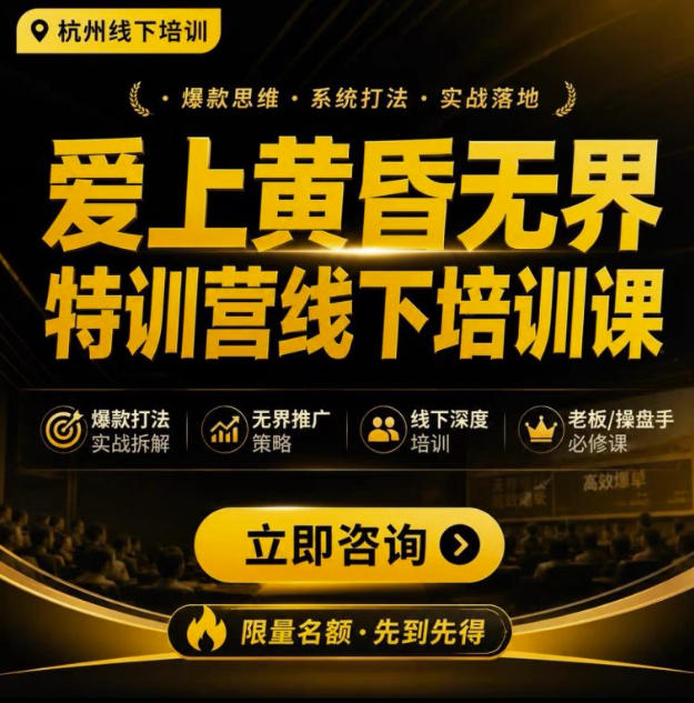 爱上黄昏无界特训营AI推广实战7月27-30杭州线下课,AI落地淘宝最完整的课程,学天猫淘宝的老板必看-Selene网创网