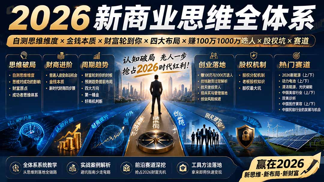 2026新商业思维全体系:自测思维维度×金钱本质×财富轮到你×四大布局×赚100万1000万选人×股权坑×赛道-Selene网创网
