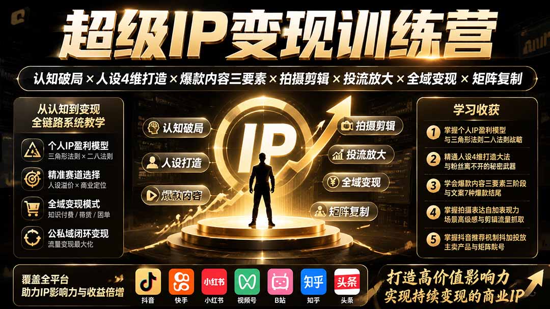 超级IP变现训练营：认知破局×人设4维打造×爆款内容三要素×拍摄剪辑×投流放大×全域变现×矩阵复制-Selene网创网